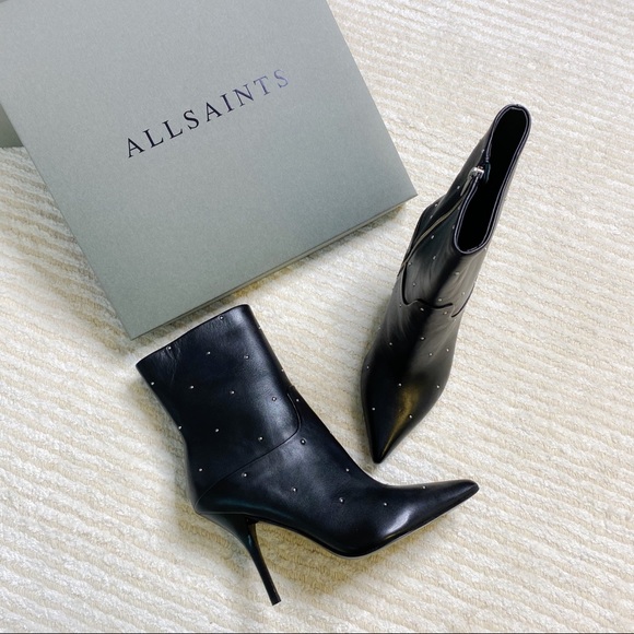 NWT All Saints black studded stiletto boots